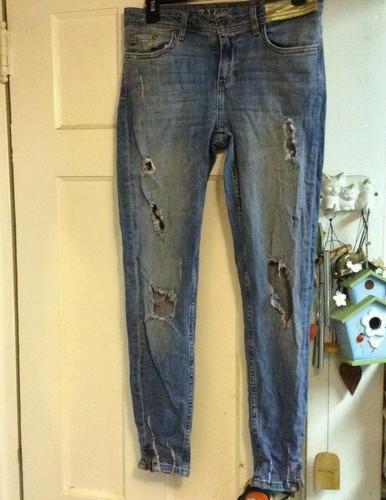 Zara Basic Denim Z1975 Destroyed Ripped Jeans Women's Size 6 Zip Hem | eBay