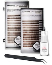 Eyebrow Extensions Kit 2 Tray, Brown  Dark Brown, Black Tweezer with Glue Clear