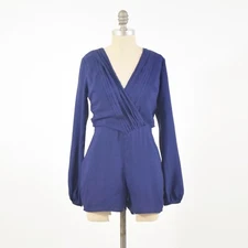 Ark & Co Romper S Royal Blue Peasant Sleeve V-Neck Open Back Playsuit