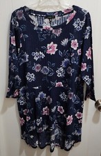 Lane Bryant Women's Hi Low Hem 3/4 Sleeve Dress Ribbed Blue Floral Plus Sz 18/20