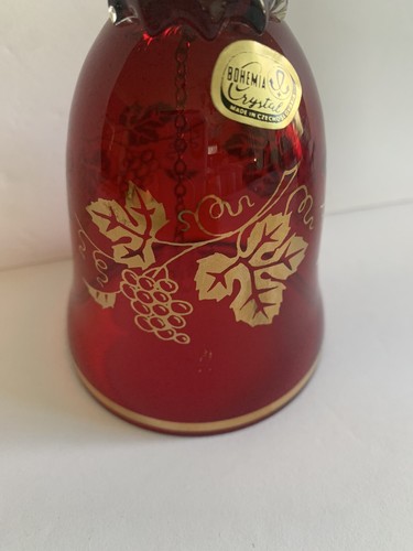 Glass Bell-Vintage Bohemian Crystal Red With Gold Accents - Picture 9 of 10