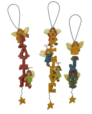 Set of 3 different ornaments - Believe, Faith & Joy - New Blossom Bucket #19730