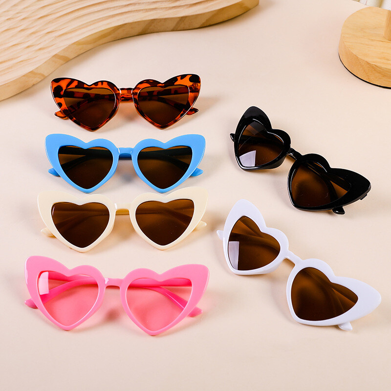 Girls Child Size Beveled Edge Heart Rimless Plastic Retro Love Sunglasses  UV400