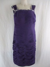 IZI Dress Purple Beaded Sleeveless Squared Neck Formal Short Evening Prom Dress