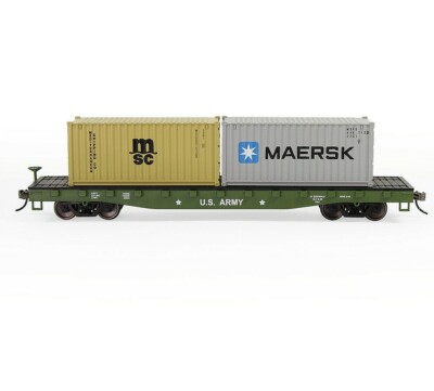Evemodel Flat Car 1:87 Flatbed Car with Shipping Containers Freight Car (HO)
