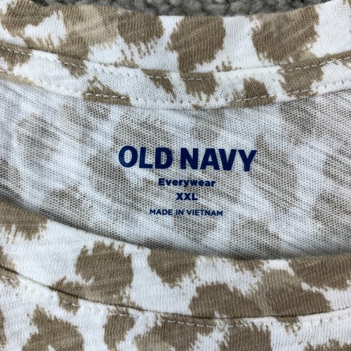 Old Navy Everywear Knit T-Shirt Women's XXL Short Sleeve White Tan Animal Print - Picture 2 of 7