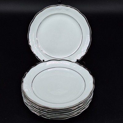 8 Walbrzych Embassy China Royal Imports Priscilla Silver Rimmed Saucer 7.25''