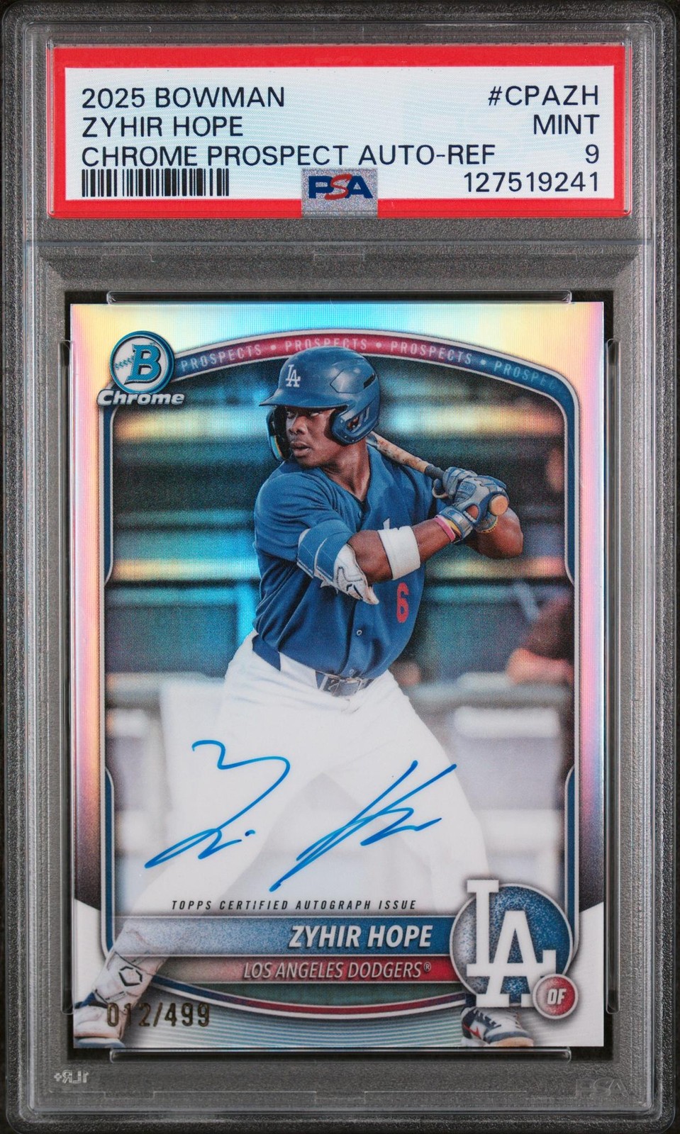 2025 Bowman Chrome Prospect Auto Refractor Zyhir Hope #CPAZH /499 PSA 9