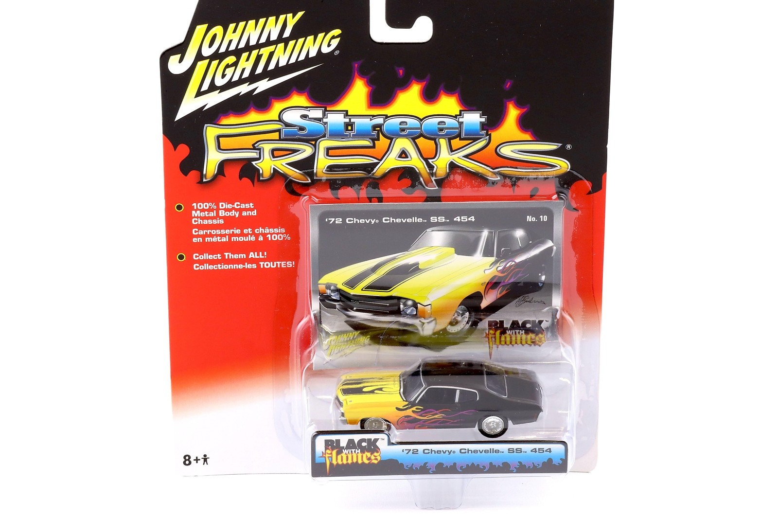 1:64 Johnny Lightning Street Freaks 50301B Black with Flames 1972 Chevy Chevelle