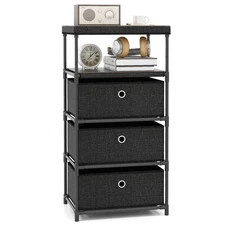3-Drawer Dresser with Shelf with Fabric Bins Industrial Storage Tower Unit