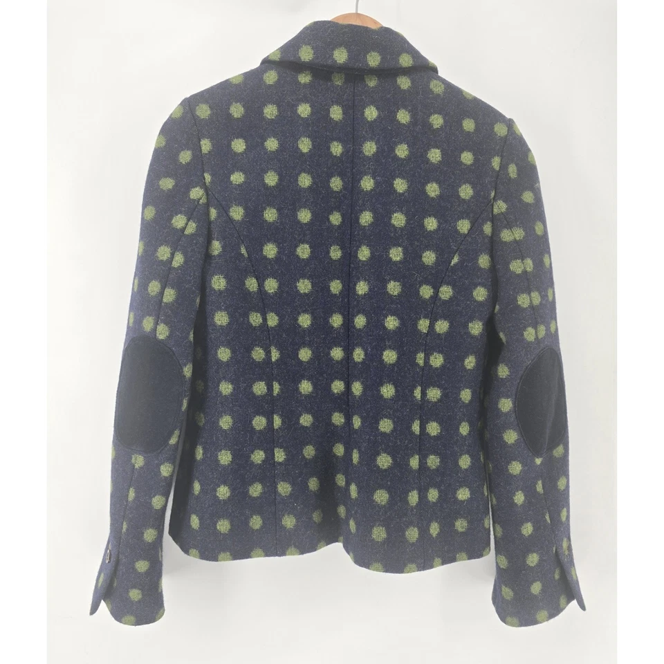 Boden Blazer British Tweed US 4 UK 8 Blue Green Dots 100% Wool Elbow Patch - Image 3 of 4