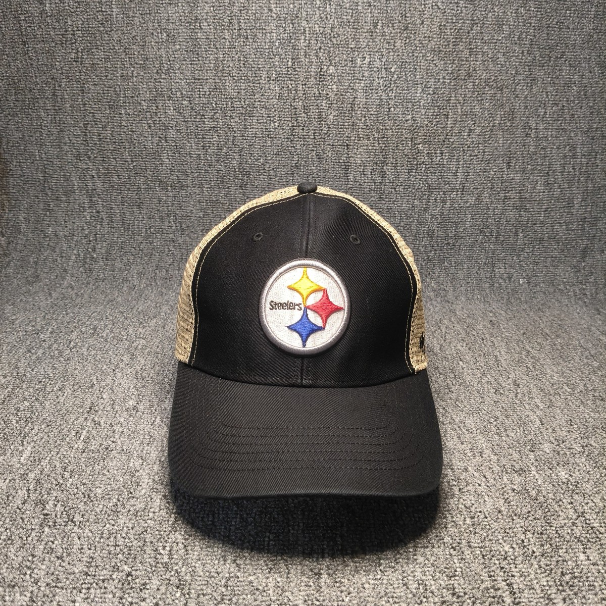 47 Brand Pittsburgh Steelers NFL Trucker Hat Cap Snapback Black Tan Mesh