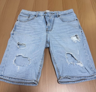 Pull&Bear Men s Denim Bermuda Shorts Size 36 Light Blue Distressed Ripped used
