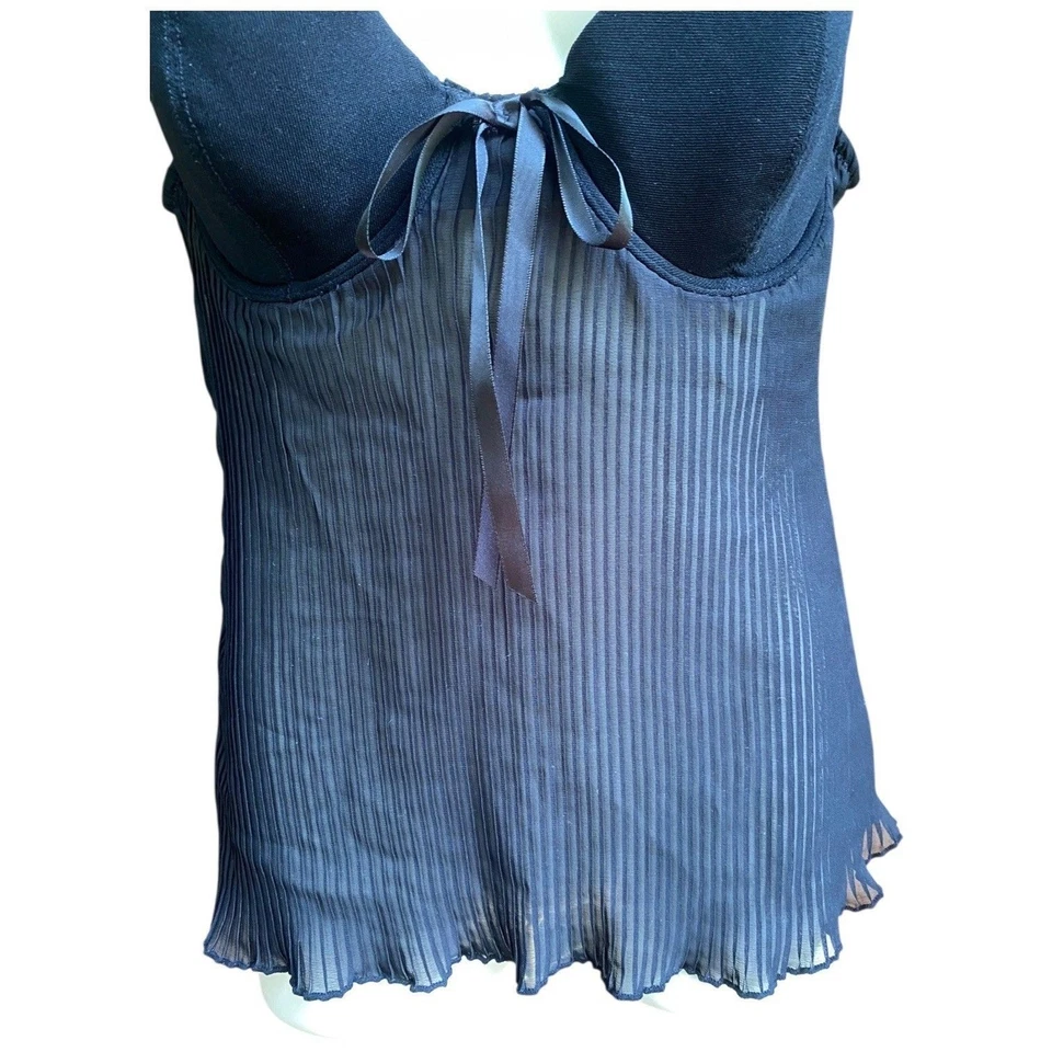 Sujetador Babydoll Vintage Donna L'oren 34C Negro Plisado Gasa Coqueta Coqueto Foto 4 de 4