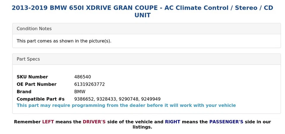 BMW 650I XDRIVE 2013-2019 gran cupé - climatización de aire acondicionado/estéreo/unidad de CD Foto 4 de 4
