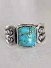 Vintage 60s Navajo Sterling Silver Turquoise Statement Ring 10mm Wide Sz 6