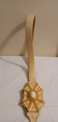 Vintage ALEXIS KIRK Runway 6'' Buckle Karung Snakeskin Belt Ivory & Gold S/M READ