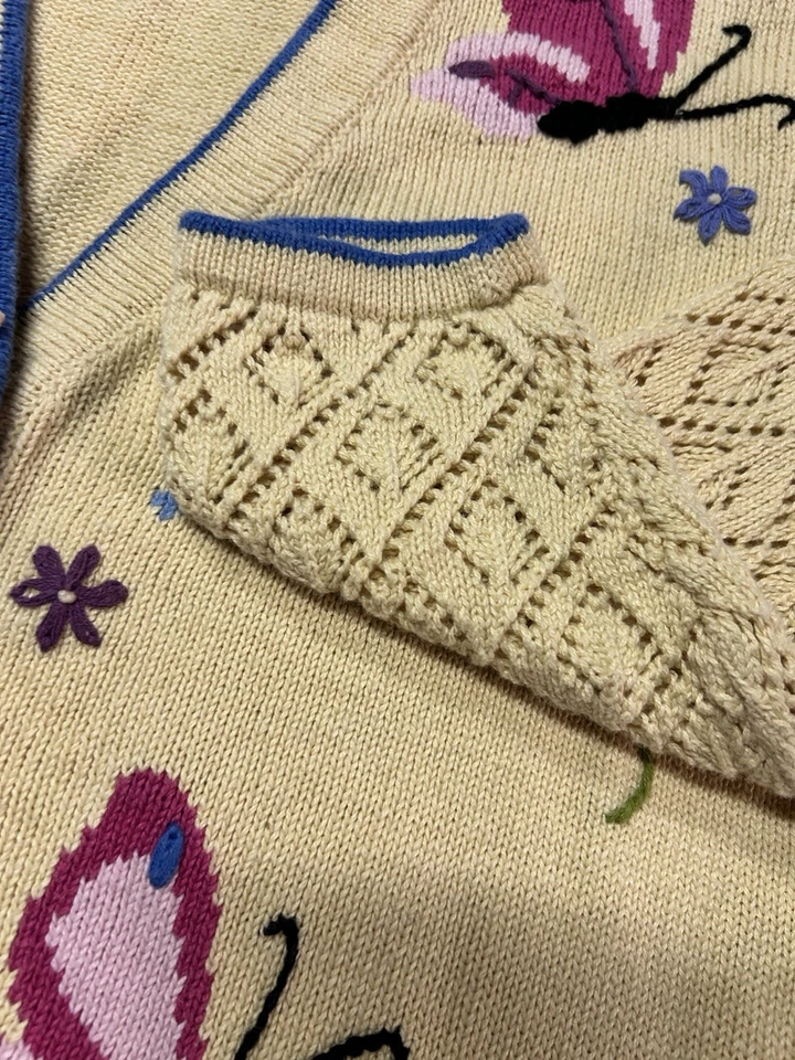 Storybook Knits Butterfly Flowers Cardigan Sweater Womens S Cottage Nature Fairy - Image 3 of 4