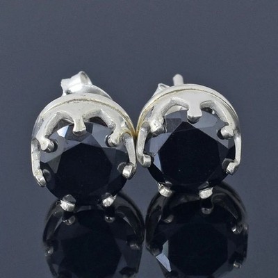 Romantic Black Lab Grown Prong Studs 6 Ct Sterling Silver Gift for Her