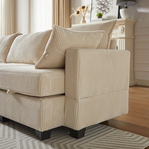 Modular Corduroy Sectional Sofa Living Room U Shaped Sectional Storage Ottoman - Picture 3 of 22