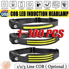 COB LED Headlamp USB Rechargeable Headlight Bar Head Band Torch Work Light 6000K