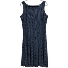 PerSeption Concept Dress Womens XL Navy Polka Dot Sleeveless Fit & Flare Midi