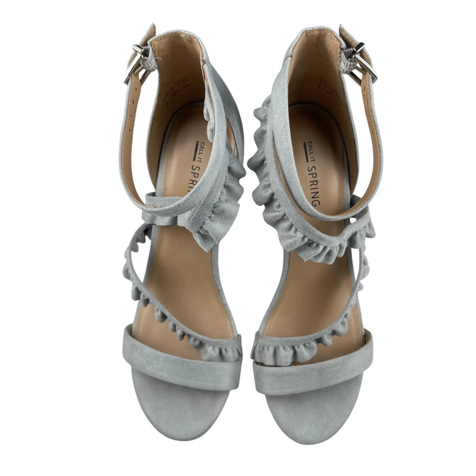 Call It Spring Women's Sandals Size 8 Gray Faux Suede Block Heel Ankle Strap - Image 3 of 4