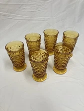 Vintage Indiana Whitehall Amber 6” Footed Iced Tea Glasses, Set of 6