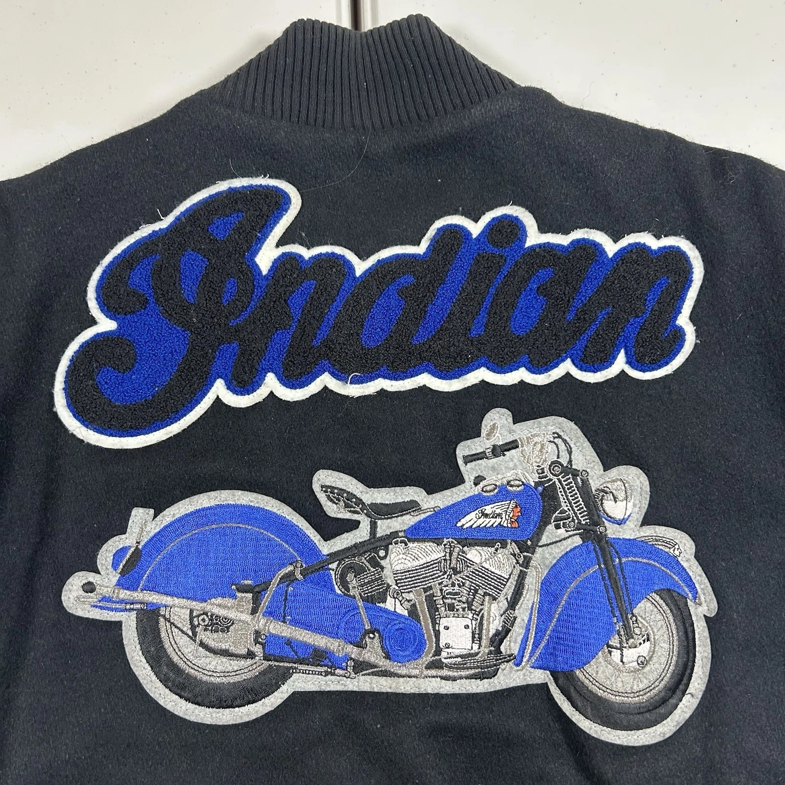 Vintage 90s Indian Motorcycles Bomber Varsity Jacket Leather Wool Size Medium image 2
