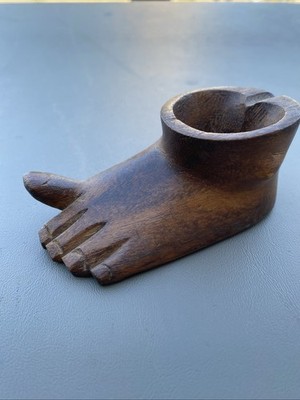 carved cigarette holder Vtg Wood Foot Ashtray Hand Carved Cigarette Holder Toe Up Folk Art