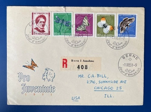 Nice SWITZERLAND 1951  PRO JUVENTUTE  First Day Cover  FDC Sc# B207-211