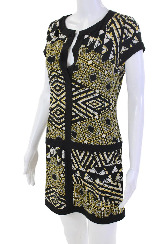 Vestido Daly BCBG Max Azria para mujer estampado geométrico negro amarillo talla pequeña Foto 2 de 4