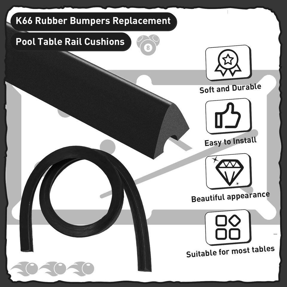 Set of 6 K66 Rubber Bumpers Pool Table Bumpers Replacement Pool Table ...