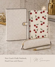 NEW Coach Notebook in White Signature Canvas CZ198 with Cherry themed notebook