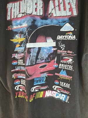 Vintage Nascar Shirt Men Large Thunder Alley Black Grunge Racing Y2K Lightning