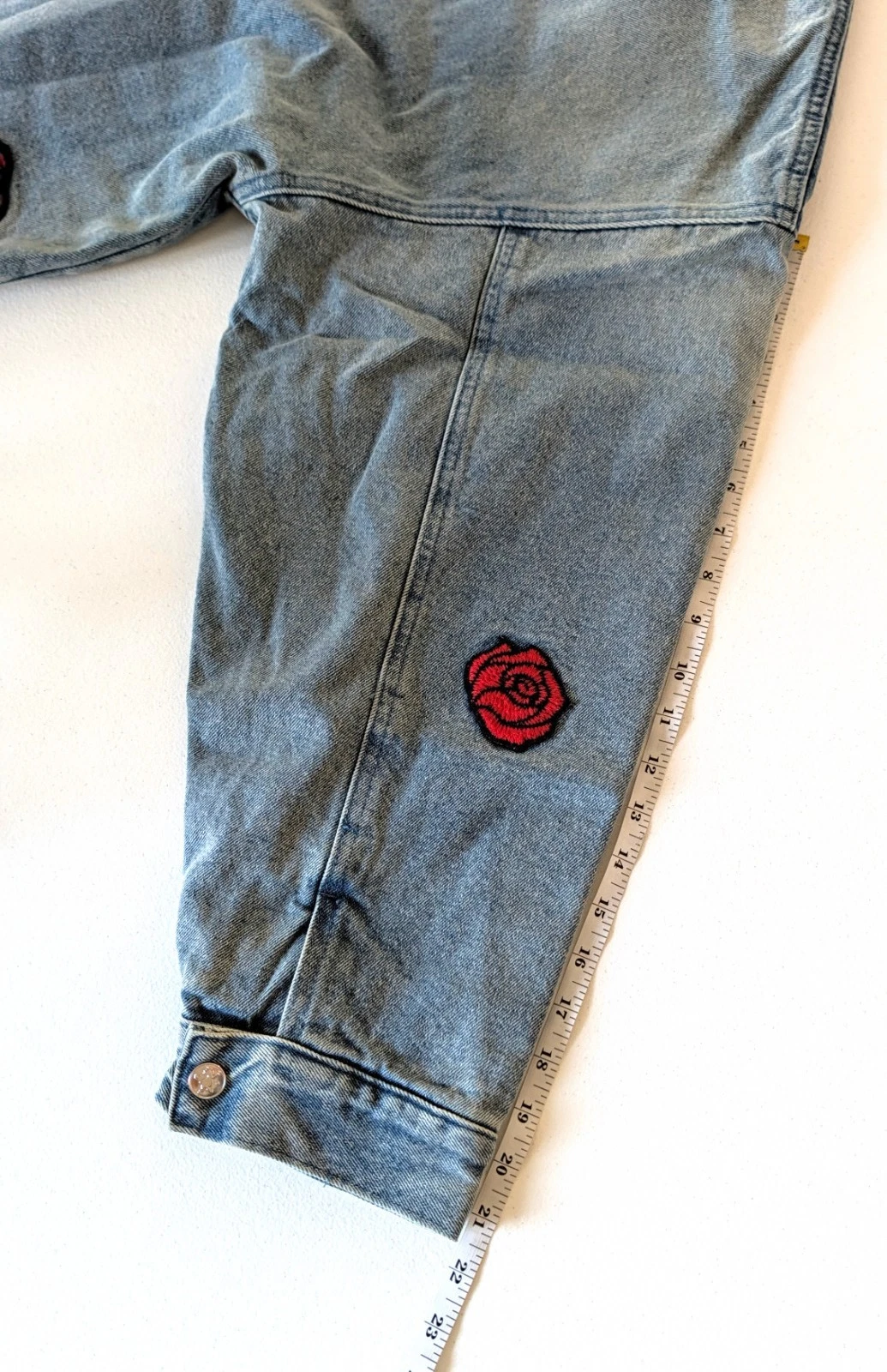 Ryoko Rain Reversible Rose Denim Work Jacket Faded Blue Embroidered Unisex XL - product detail image 8