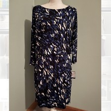 NWT Size 8 Nine West Women's Printed Drop Jersey Dress Royal Blue Multi Holiday