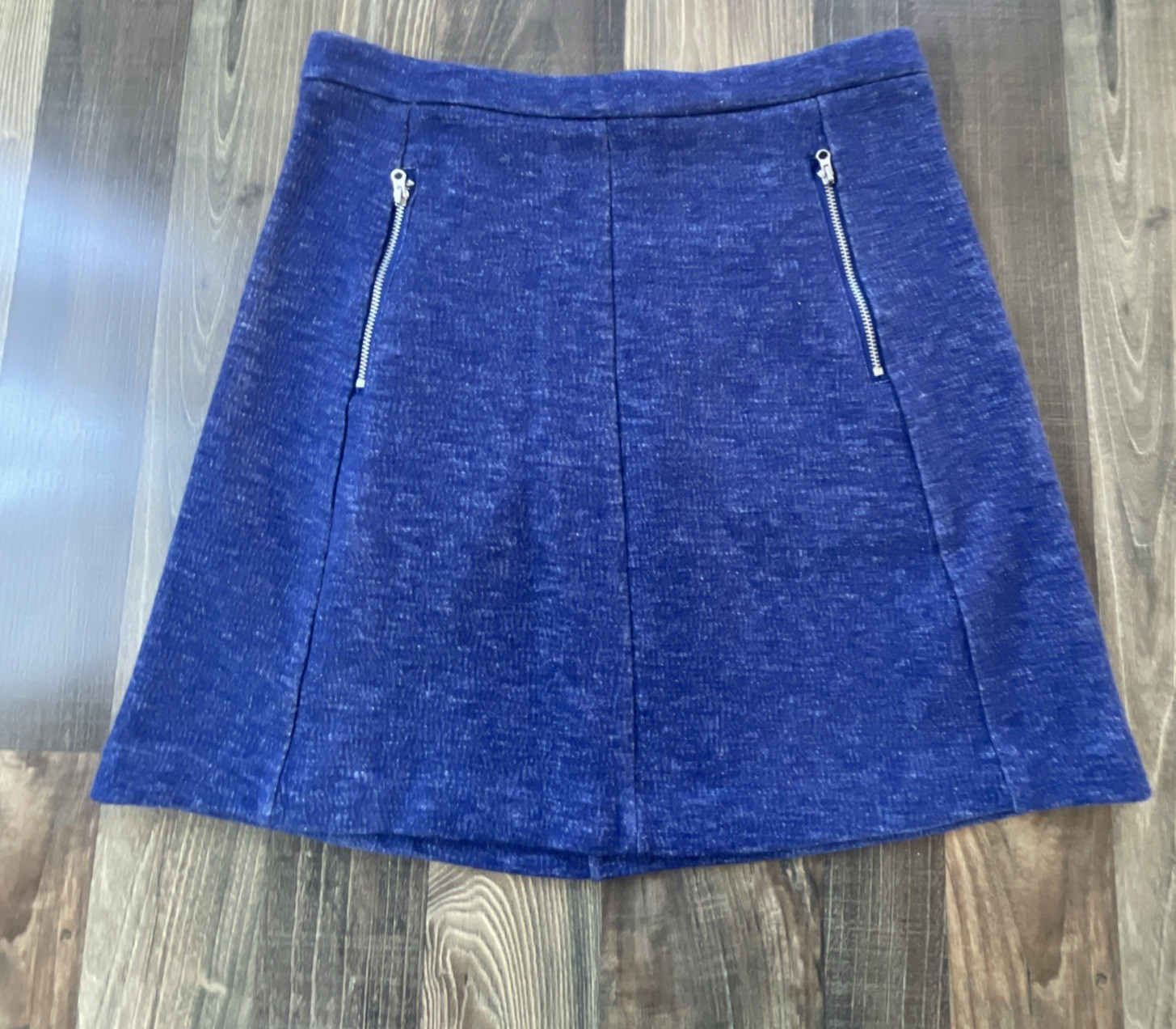 H&M A-Line Skirt Blue Blend Knit Front Zippers Detail Size M