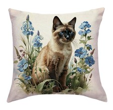 Cat Decorative Throw Pillow Cover with Floral Farmhouse Decor Pillow Cases for