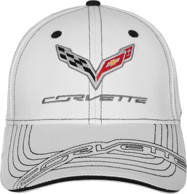 JH Design Men's Chevy Corvette C7 Logo Cap Adjustable White Hat