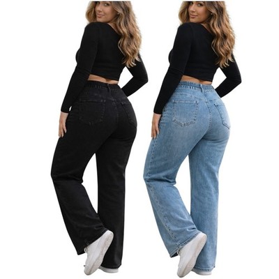 CURVY WIDE LEG Damen Jeans Hose Loose Fit Stretch High Waist  Plus Size - J19