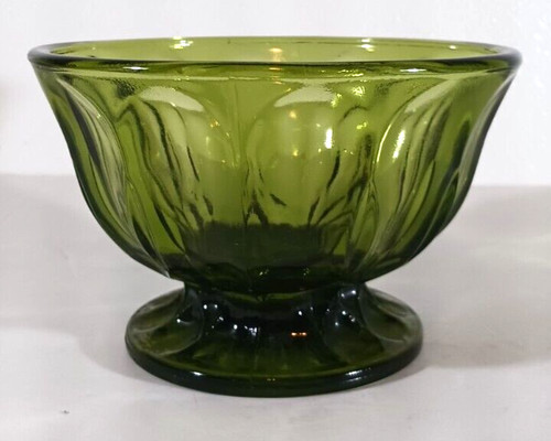 Vintage Anchor Hocking FAIRFIELD Avocado GREEN FOOTED CANDY DISH No Lid MCM