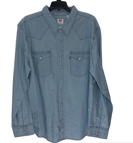 Levis Herren Hemd XLarge Denim Pearl Snap Western Standard Cut Langarm Neu mit Etikett - Bild 1 von 6