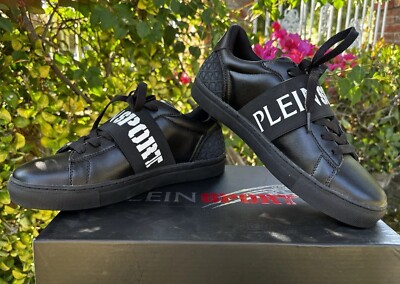 NIB $425 Philipp Plein Sport Leather Sneakers Black Sz 40 US