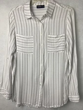 JANINA WOMENS BUTTON DOWN SHIRT BLOUSE STRIPED BLACK AND WHITE SIZE 40 L