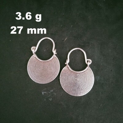 Fine 925 Silver Earrings Sterling Hilltribe Women Jewelry Curve Spiral #23214