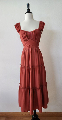 New Midi Dress Size Small Rust Orange Coquette Bow Bridgerton Boho