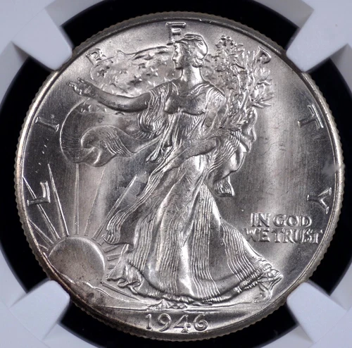 1946 D WALKING LIBERTY HALF DOLLAR NGC MS 66 FROSTY WHITE GEM WITH EXCELLENT