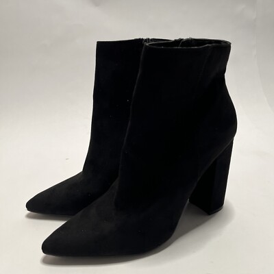 JUST FAB Rosamund Womens Black Side Zip Block Heel Bootie Faux Suede US Size 10