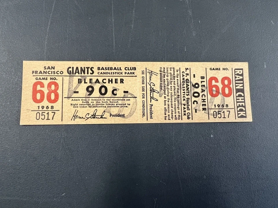 1968 Gigantes de San Francisco boleto completo candelabro gradas juego 68 Marichal L Foto 2 de 3